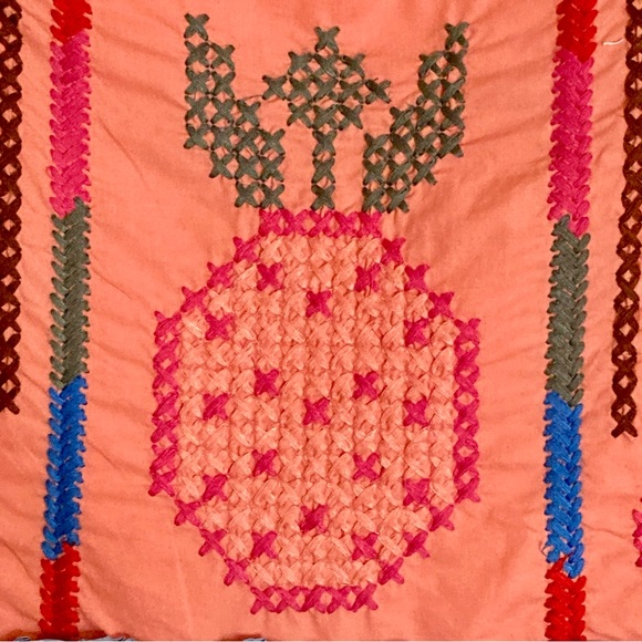 FARM Rio Color Blocking Pineapple Embroidered Tiered Mini Dress Red Size M - Picture 11 of 15